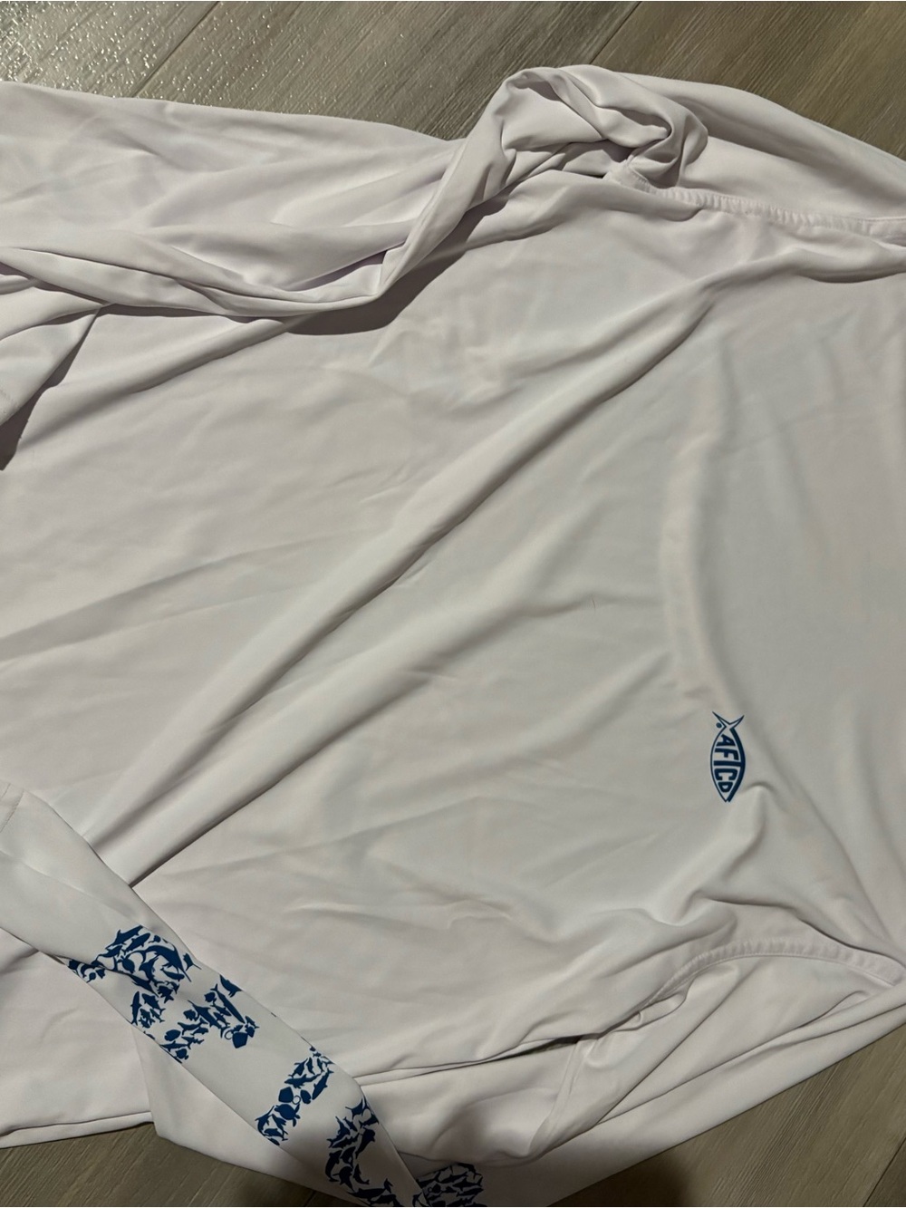 AFTCO White Performance Shirt with Blue Logo